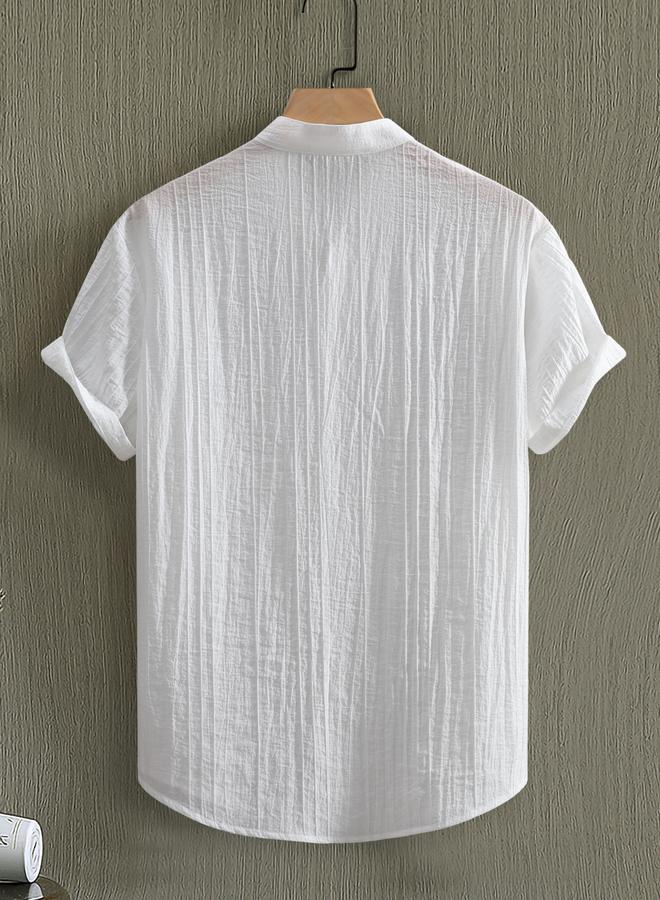 Take Two Men Textured White Short Sleeve Shirt - Image 2